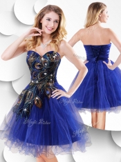 2016 Short Peacock Blue Prom Dress with Beading and Appliques