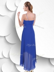 2016 Simple Spaghetti Straps High Low Blue Prom Dress with Beading