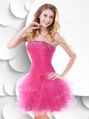 2016 Strapless Hot Pink Dama  Dress with Beading and Ruffles