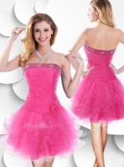 2016 Strapless Hot Pink Dama  Dress with Beading and Ruffles
