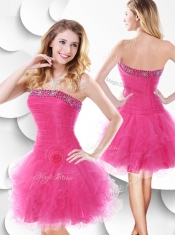 2016 Strapless Hot Pink Dama  Dress with Beading and Ruffles