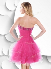 2016 Strapless Hot Pink Dama  Dress with Beading and Ruffles