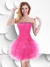 2016 Strapless Hot Pink Dama  Dress with Beading and Ruffles