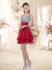 2016 Wonderful Straps Sequins and Ruching Dama Dresses in Wine Red