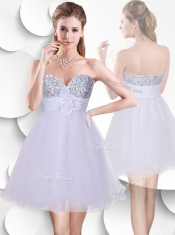 Beautiful Short 2016 Dama Dress with Sequins and Hand Made Flowers