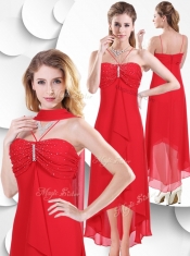 Best Spaghetti Straps High Low Red 2016 Dama  Dress with Beading