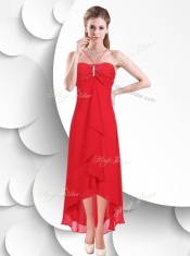 Best Spaghetti Straps High Low Red 2016 Dama  Dress with Beading