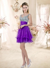 Best Straps Short Purple Sexy Prom Dresses with Sequins