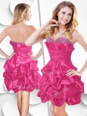 Hot Pink Taffeta Sexy Prom Dress with Beading and Bubles