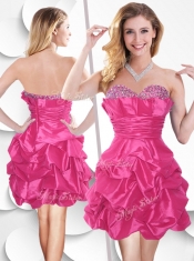 Hot Pink Taffeta Sexy Prom Dress with Beading and Bubles