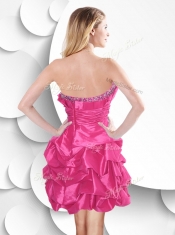 Hot Pink Taffeta Sexy Prom Dress with Beading and Bubles