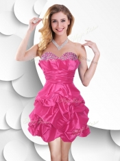 Hot Pink Taffeta Sexy Prom Dress with Beading and Bubles