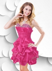 Hot Pink Taffeta Sexy Prom Dress with Beading and Bubles