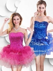 Hot Sale Short Strapless Sexy Prom Dress with Sequins and Ruffles