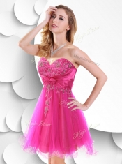 Lovely Short Hot Pink 2016  Prom Dress with Beading and Hand Made Flowers
