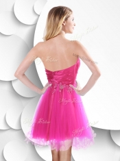 Lovely Short Hot Pink 2016  Prom Dress with Beading and Hand Made Flowers