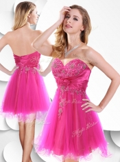 Lovely Short Hot Pink 2016  Prom Dress with Beading and Hand Made Flowers