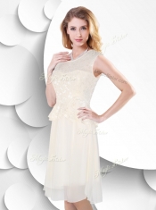 Perfect Scoop Knee Length White 2016 Prom Dress with Lace