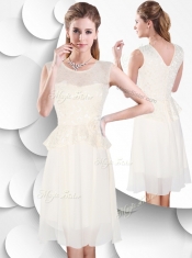 Perfect Scoop Knee Length White 2016 Prom Dress with Lace