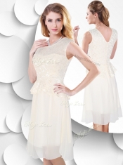 Perfect Scoop Knee Length White 2016 Prom Dress with Lace