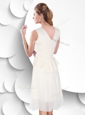 Perfect Scoop Knee Length White 2016 Prom Dress with Lace