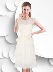Perfect Scoop Knee Length White 2016 Prom Dress with Lace