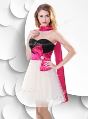 Perfect Short White and Black 2016 Dama  Dress with Bowknot