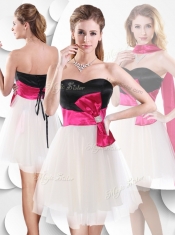 Perfect Short White and Black 2016 Dama  Dress with Bowknot