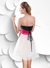 Perfect Short White and Black 2016 Dama  Dress with Bowknot