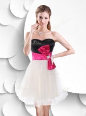 Perfect Short White and Black 2016 Dama  Dress with Bowknot
