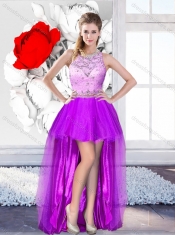 Pretty High Low Scoop 2016 Prom Dresses with Beading