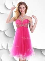 Sexy Sweetheart Hot Pink Short Prom Dress with Beading
