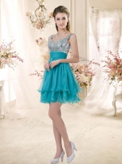 Top Selling Straps Short Sequins Dama Dresses in Teal