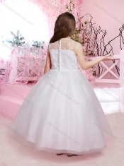 2016 Modest Scoop Ankle Length Tulle Adorable Little Girl Pageant Dress with Appliques