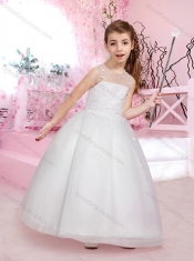 2016 Modest Scoop Ankle Length Tulle Adorable Little Girl Pageant Dress with Appliques