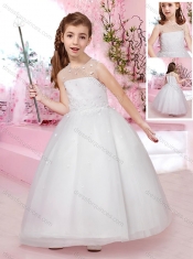 2016 Modest Scoop Ankle Length Tulle Adorable Little Girl Pageant Dress with Appliques