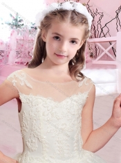 Beautiful Ball Gown Bateau Applique Mini Quinceanera Dresses with Cap Sleeves