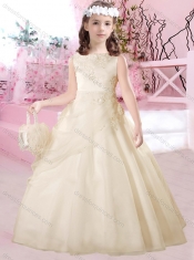 Beautiful Bateau Satin and Tulle Adorable Little Girl Pageant Dress with Appliques