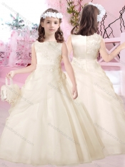 Beautiful Bateau Satin and Tulle Adorable Little Girl Pageant Dress with Appliques