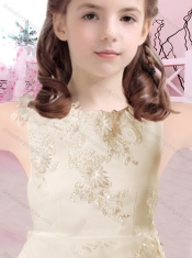 Beautiful Bateau Satin and Tulle Adorable Little Girl Pageant Dress with Appliques