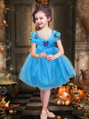 Beautiful Off the Shoulder Tea Length Little Girl Dress with Colorful Butterfly