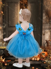Beautiful Off the Shoulder Tea Length Little Girl Dress with Colorful Butterfly