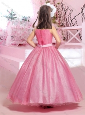 Beautiful Straps Beaded and Belted Champagne Mini Quinceanera Dresses with Ankle Length
