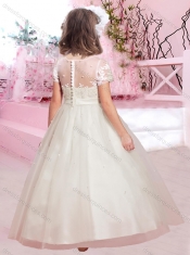 Cheap A Line Scoop Applique and Beaded Mini Quinceanera Dresses with Short Sleeves