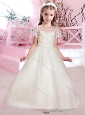 Cheap A Line Scoop Applique and Beaded Mini Quinceanera Dresses with Short Sleeves