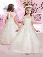 Cheap A Line Scoop Applique and Beaded Mini Quinceanera Dresses with Short Sleeves