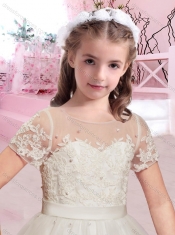 Cheap A Line Scoop Applique and Beaded Mini Quinceanera Dresses with Short Sleeves