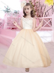 Cheap Scoop Ankle Length Adorable Little Girl Pageant Dress in Champagne and White