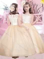 Cheap Scoop Ankle Length Adorable Little Girl Pageant Dress in Champagne and White