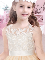 Cheap Scoop Ankle Length Adorable Little Girl Pageant Dress in Champagne and White